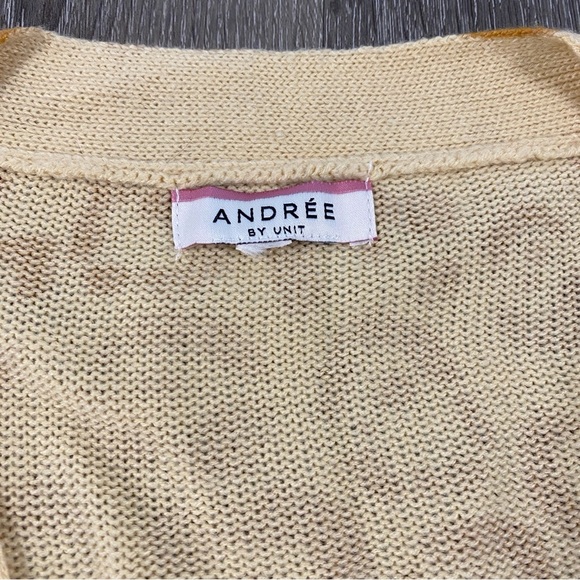 ANDREE Cheetah Cardigan Sweater Women’s Size 1X Lightweight Animal Print Yellow - Picture 2 of 6